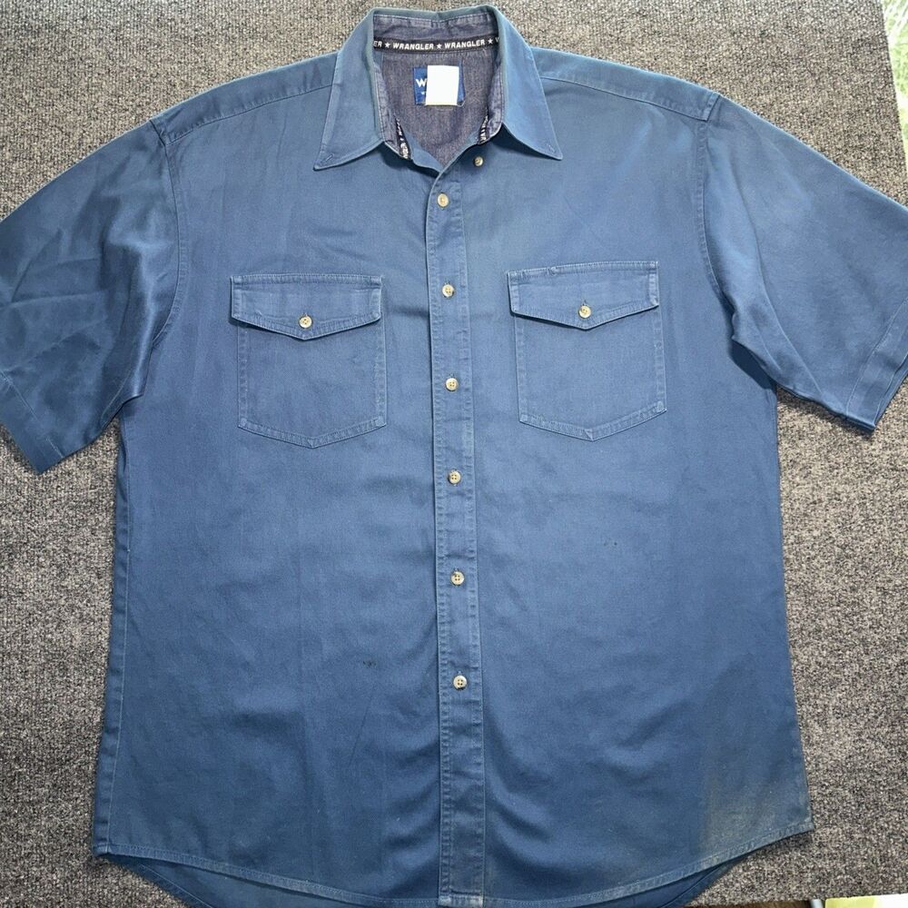 Vintage Wrangler Blue Denim Button Down Western Shirt Size L Large